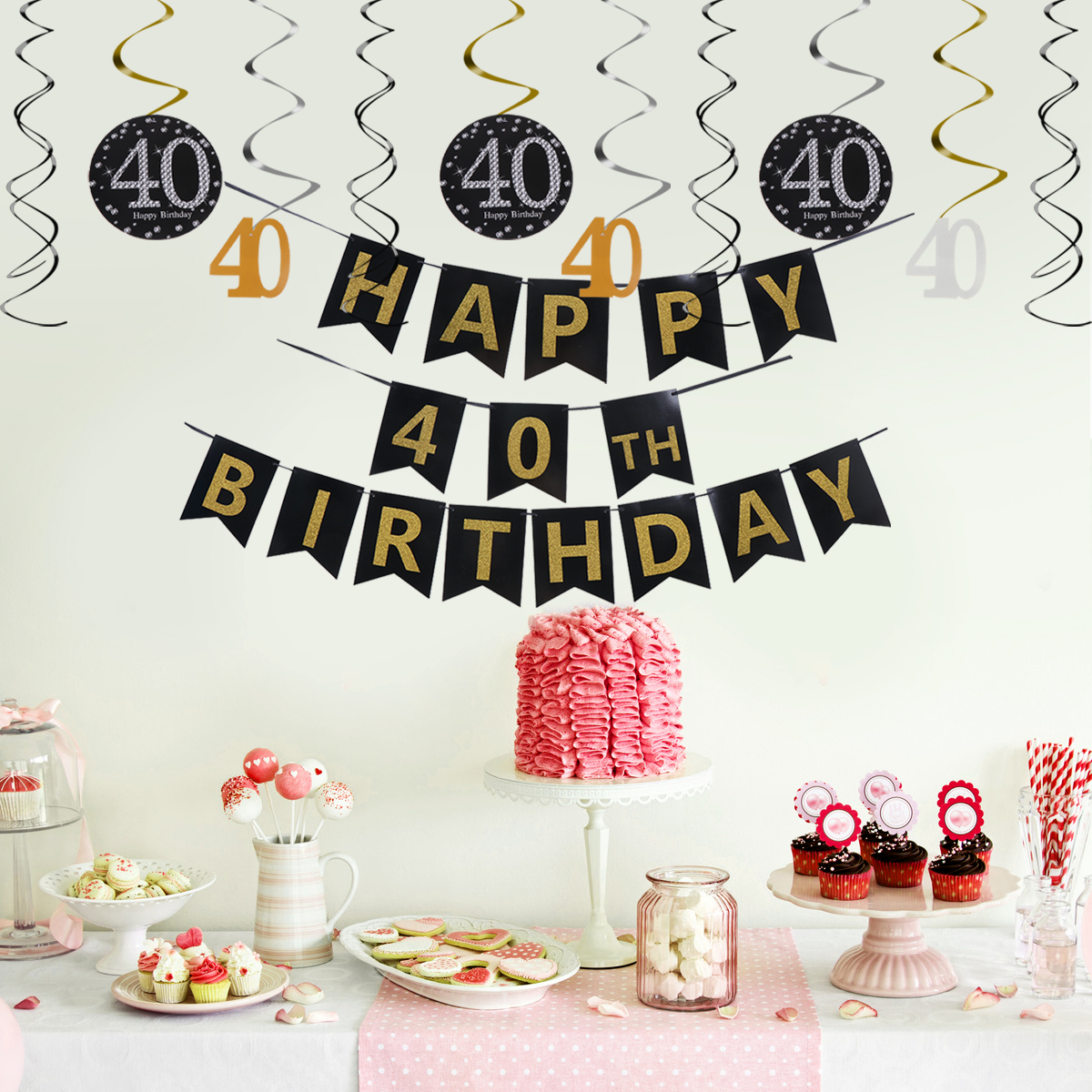 Yuangui Birthday Party Banner Decorations Hanging 40Th Swirls Years 40 Happy Swirl Garland Old Supplies Anniversary Letter